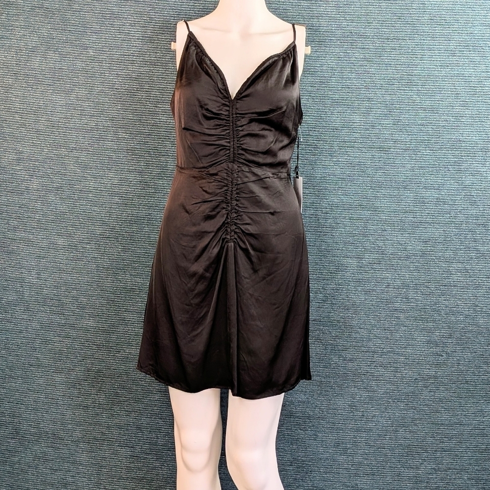 ASTR The Label Peony Black Ruched Satin Mini-Dress NWT - Picture 3 of 16
